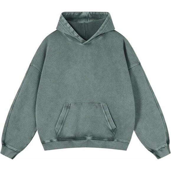 Other - Men's Green Pullover Plain Preppy Streetwear Cotton Vintage Hoodies Sweatshirt